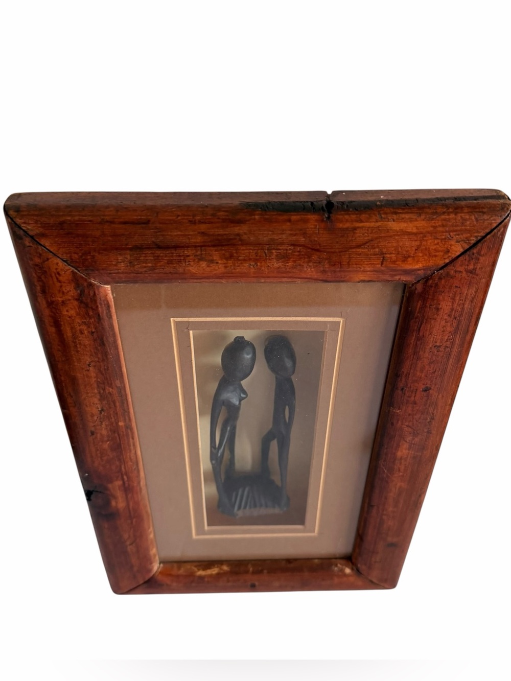 Vintage Metal Male Female Statue Shadow Box Wall Frame